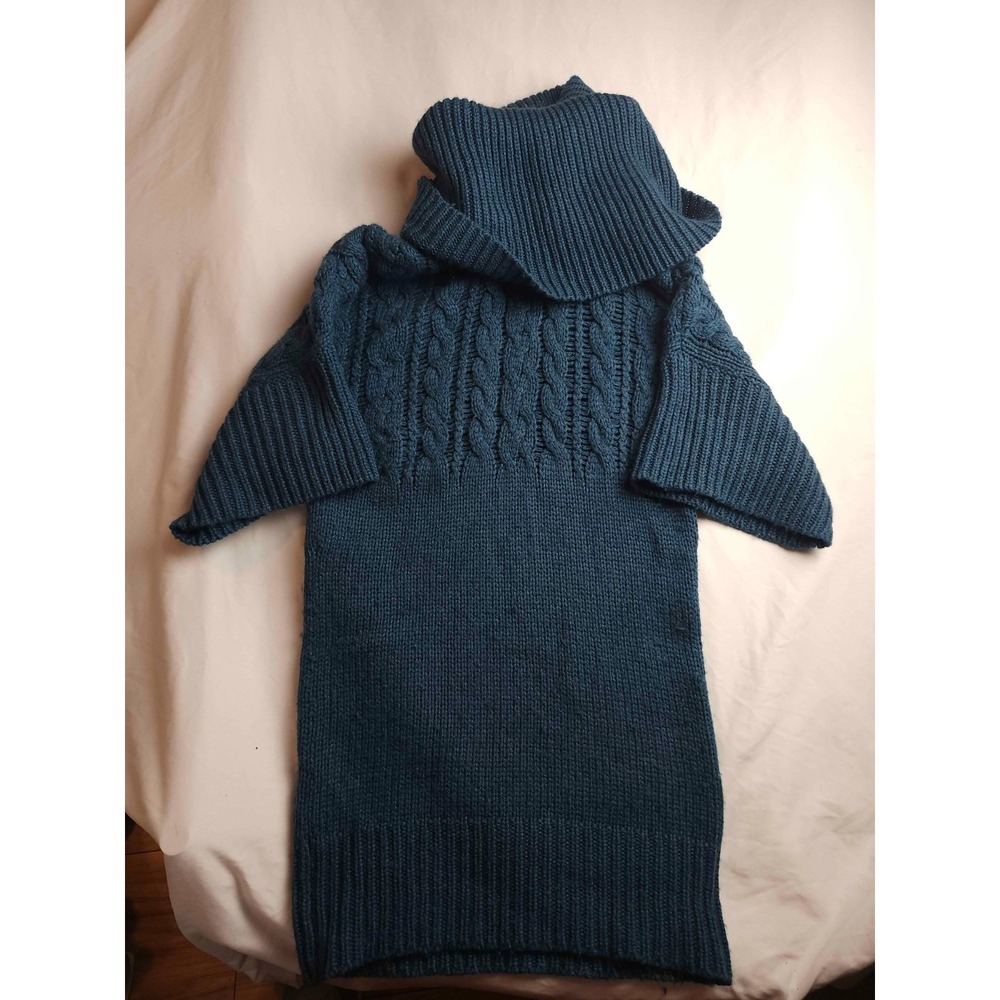 Moda‎ International Cowl Sweater Womens S Blue Knit Wool Cable Cabincore Hygge